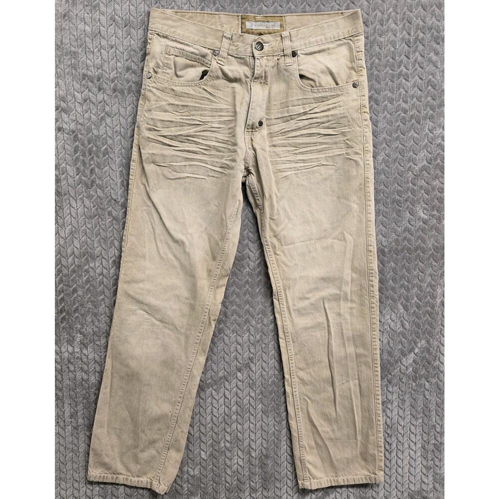 Evolution‎ In Design Jeans Mens Size 36x34 Stacked Y2K Khaki Tan Denim Cotton